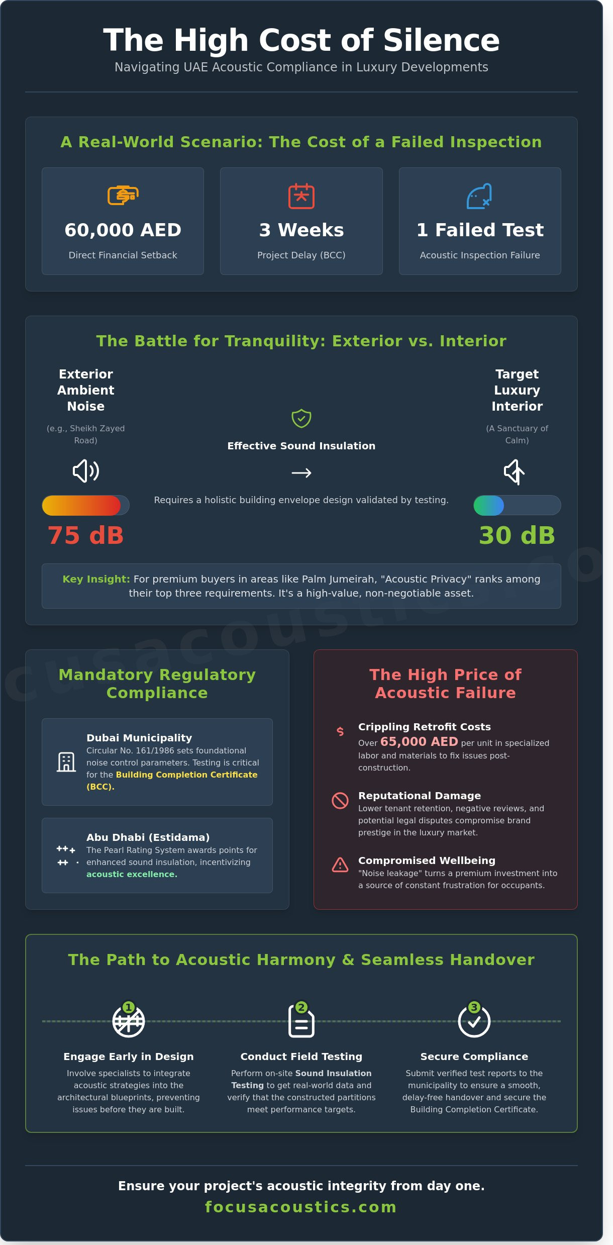 Sound Insulation Testing in the UAE: A Guide to Compliance and Luxury Standards - Infographic